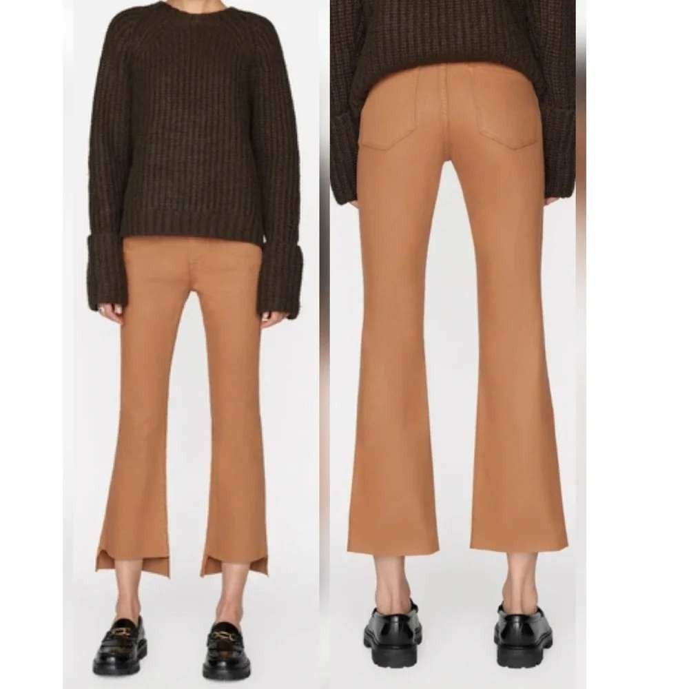 Frame Le Crop Mini Boot Coated Jeans Latte Tan Brown Raw Step Hem Size 27
